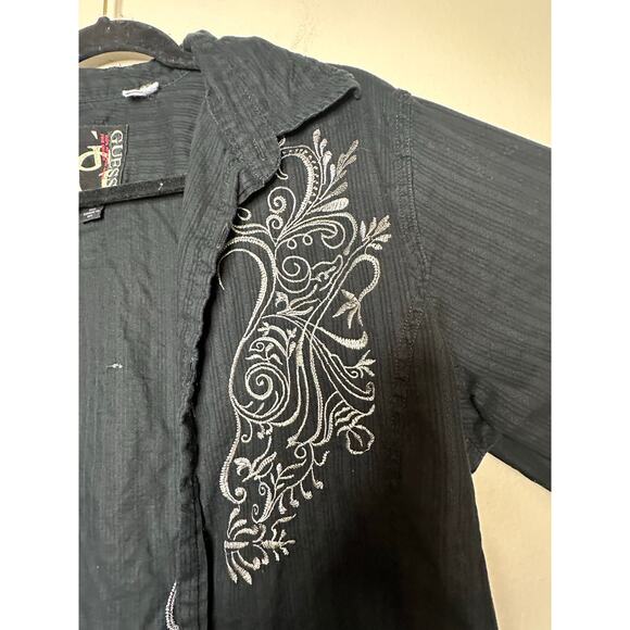 Vintage Y2K GUESS Men Size Large Black Embroidered Button Down Casual Club Shirt - Picture 5 of 7